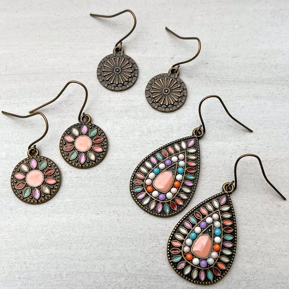 Bohemian Tear Drop Earrings Set of Three - Picture 3 of 7